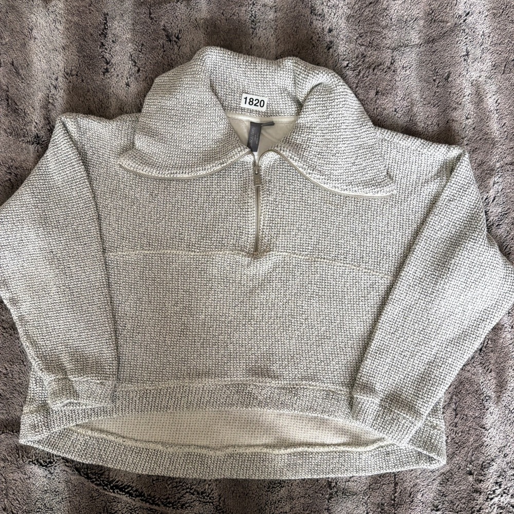 SWEATY BETTY Gray Sweatshirt Sz 6 Restful Boucle 1/2 Zip Cowl Neck Oversized
